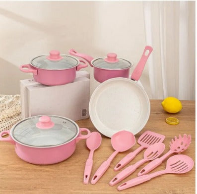 SET DE OLLAS Y JUEGO DE UTENCILIOS DE COCINA 13PZ ROSADA (10 UND X CAJA) DR-13